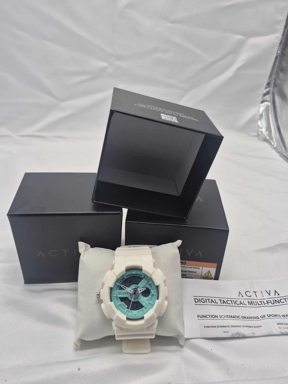 Ativa White Watch with Teal Dial - Digital Analog Sport Style